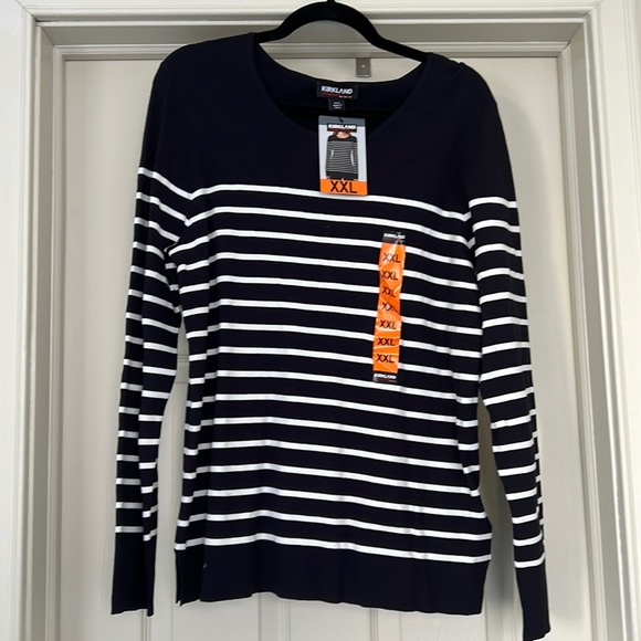 Kirkland ladies crew neck sweater - blue and white stripe - size XXL - NWT - Picture 1 of 5